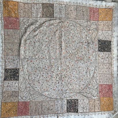 Silk shawl embroidered with flowers in a...