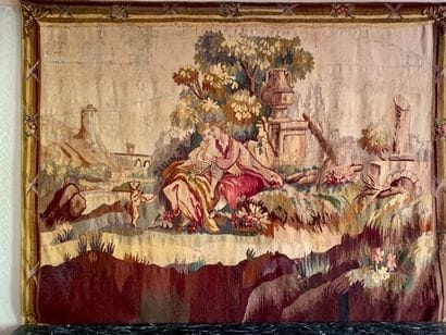 Woollen tapestry with a scene of a gallant...