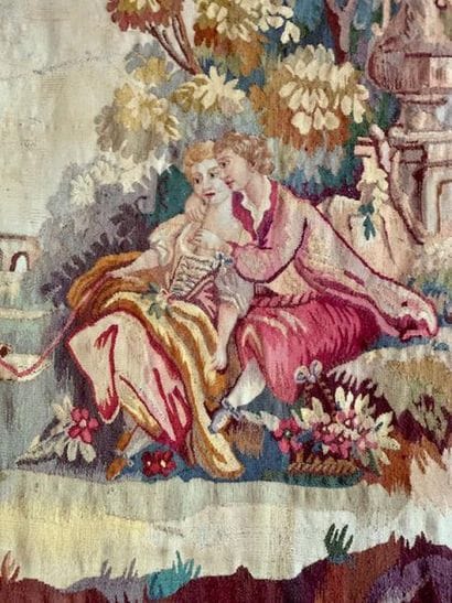 Woollen tapestry with a scene of a gallant...