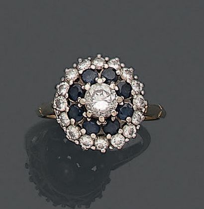 Bague en or jaune et or gris 18K (750), ornée...