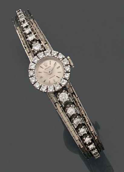 Montre bracelet de dame mécanique en or gris...
