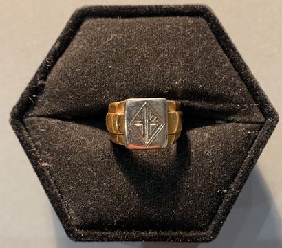 Bague chevalière en or jaune et or gris 18K...