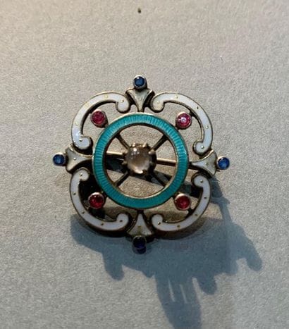 Petite broche ajourée en argent (935), émaillée...