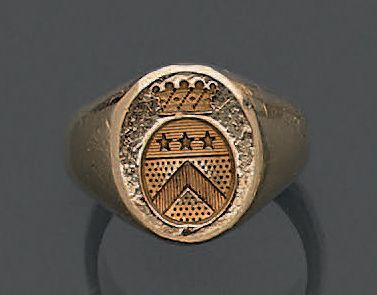 Chevalière en or jaune 18K (750), ciselée...