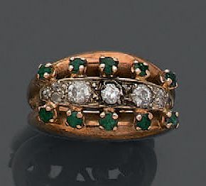 Bague demi-jonc en or jaune 18K (750), l'arc...