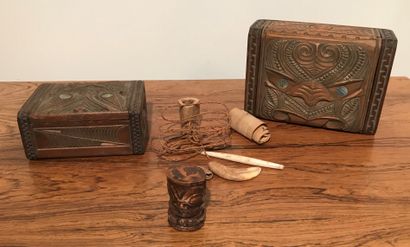 Set of two engraved boxes, one containing...