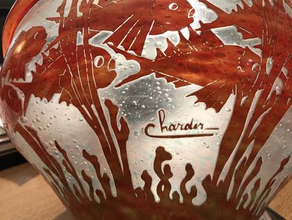 CHARDER. 
Large multilayer bubble glass bowl,...