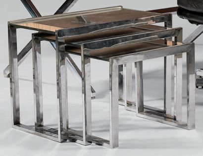 Suite of three nesting tables, the frames...
