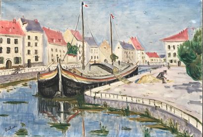 RICHARD :
PENICHE À QUAI DANS UN PORT ANIMÉ....