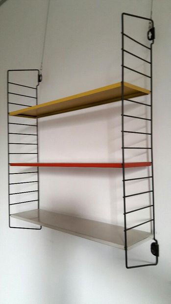 Pair of shelves in steel and painted sheet...