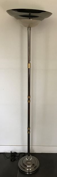 Floor lamp in chromed metal, glass bowl,...