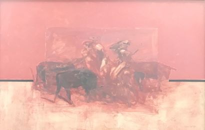 Ecole moderne :
TAUREAUX ET PICADORS. 
Gouache...