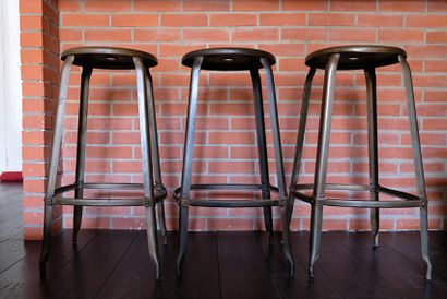 NICOLLE.
Three 40's steel barstools. 
Top....