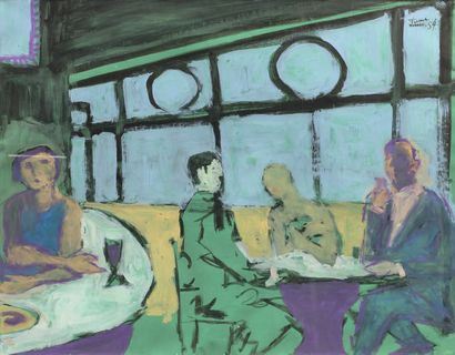 Fikret MOUALLA (1903-1967) :
AU CAFÉ. 
Gouache,...