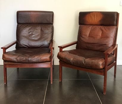 Paire de fauteuils en palissandre, les accotoirs...