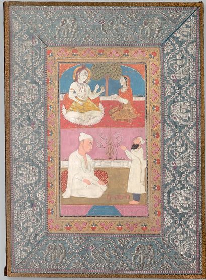 Indian miniature with two registers of offering...