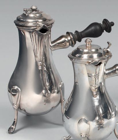 Silver tripod coffee pot, of baluster form,...