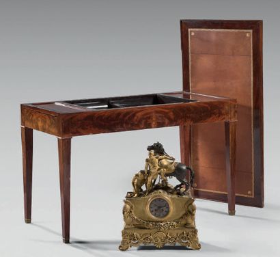Mahogany tric-trac table, the mobile top...