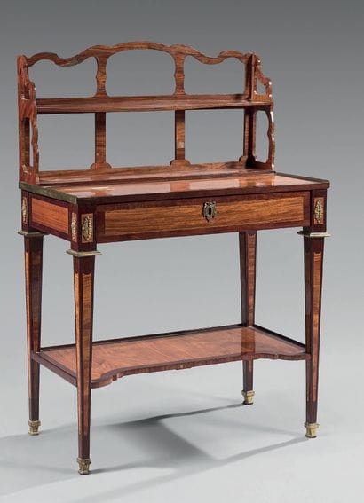 Small rosewood and amaranth veneer desk....