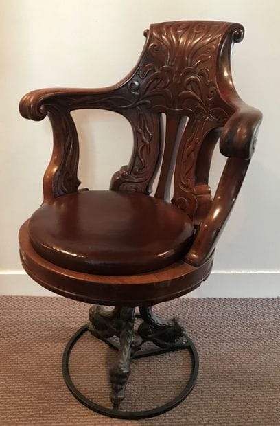 Mahogany boat armchair molded and carved...