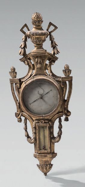 Barometer-thermometer in gilded wood. The...