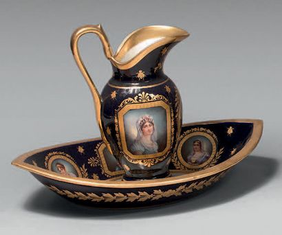Porcelain brooch and its basin with polychrome...