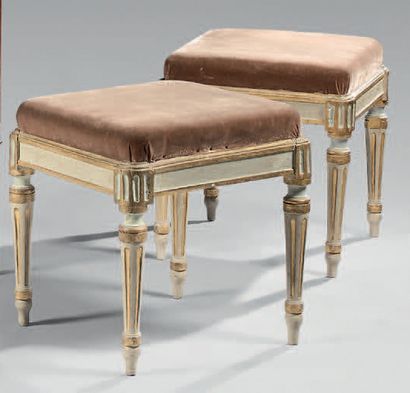 Pair of stools in grey and gilded lacquered...