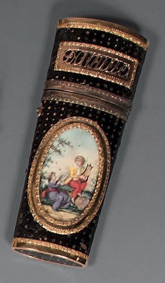 A black lacquer case with stars, the frame...