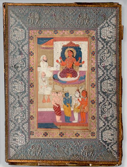 Indian miniature with gold highlights representing...