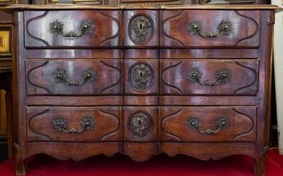 Natural wood chest of drawers, moulded and...