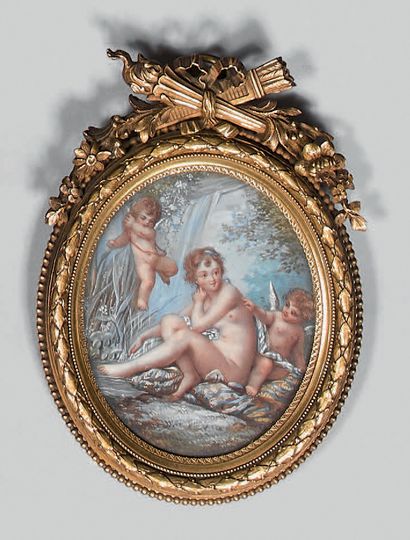 Oval miniature representing a bather surrounded...