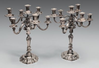 Pair of seven-light silver candelabra (950),...