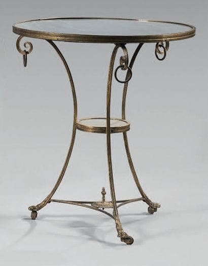 An ormolu pedestal table, the round top,...