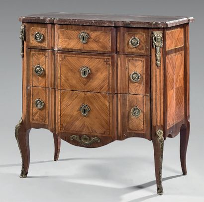 Veneer chest of drawers inlaid with green...