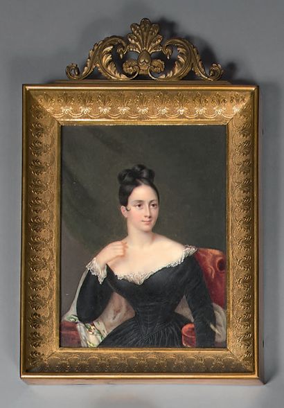 Miniature representing a young woman seated...