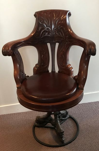 Mahogany boat armchair molded and carved...