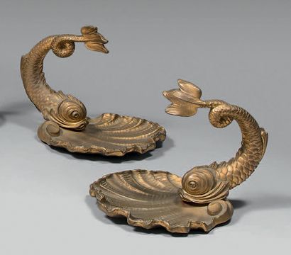A pair of gilt and chased bronze goblets...