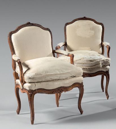 Paire de fauteuils à dossier plat en bois...