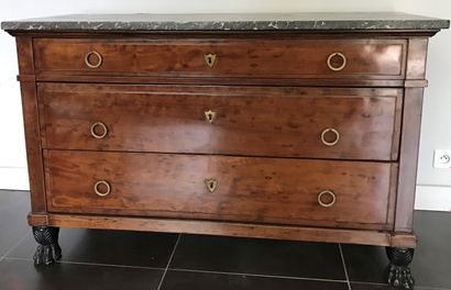 Mahogany chest of drawers, moulded with reserves...