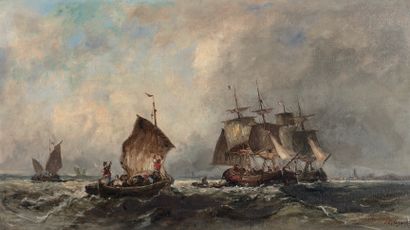 Ecole FRANÇAISE vers 1900 :
FISHING BOATS.
Oil...