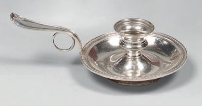 Silver hand candlestick (800), the circular...