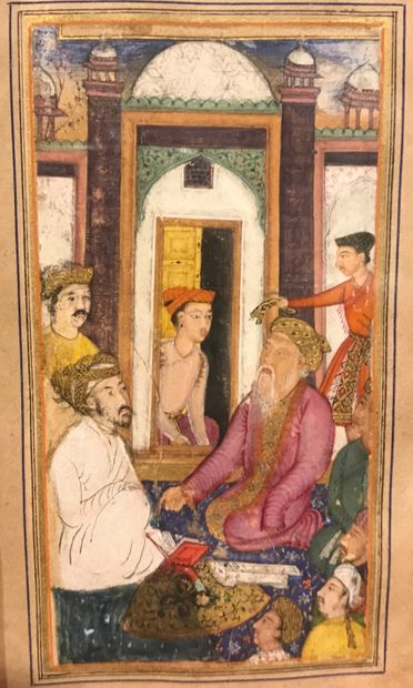 Mughal miniature with gold highlights representing...
