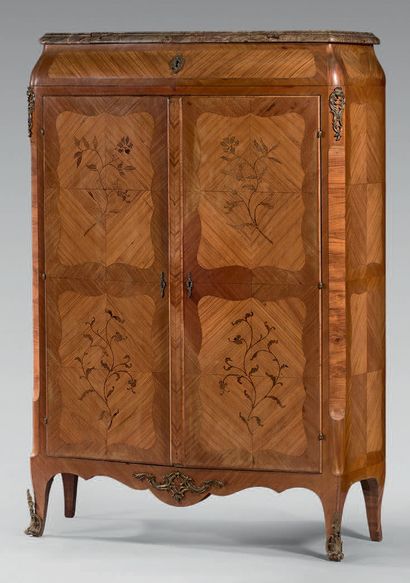 Small veneered cabinet with curved front...