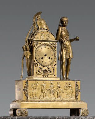 Gilt bronze clock. The movement in a terminal...