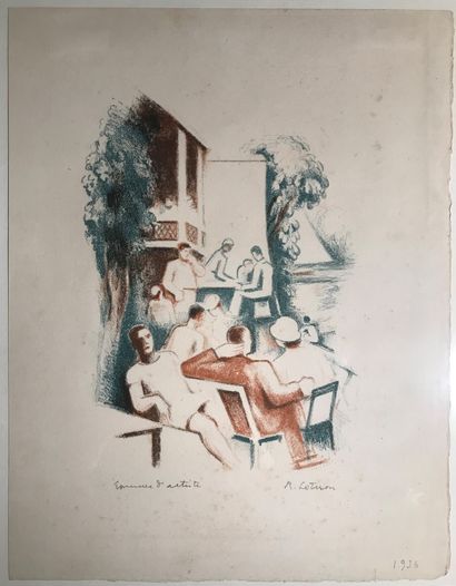 Robert LOTIRON (1886-1966) :
AU BOIS DE BOULOGNE.
Lithographie...