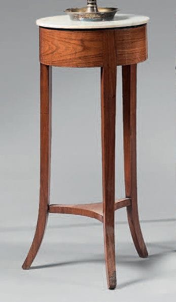 A fruitwood veneered saddle, the round top...