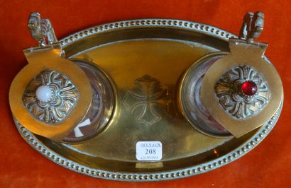 Paire de burettes en verre ou cristal, émaillées...
