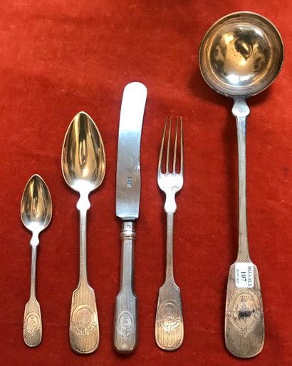 
A set of silver cutlery (800), with a figure...