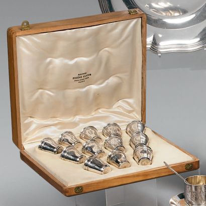 Suite of twelve silver liqueur cups (800),...