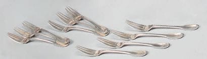 Suite of eleven silver cake forks (800),...